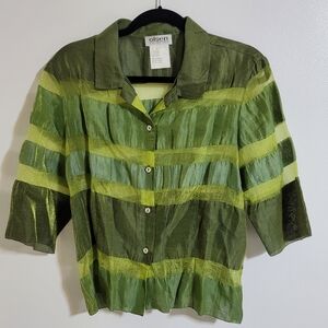 Olsen Blouse Linen Nylon Blend Striped Top Sparkly Shiny